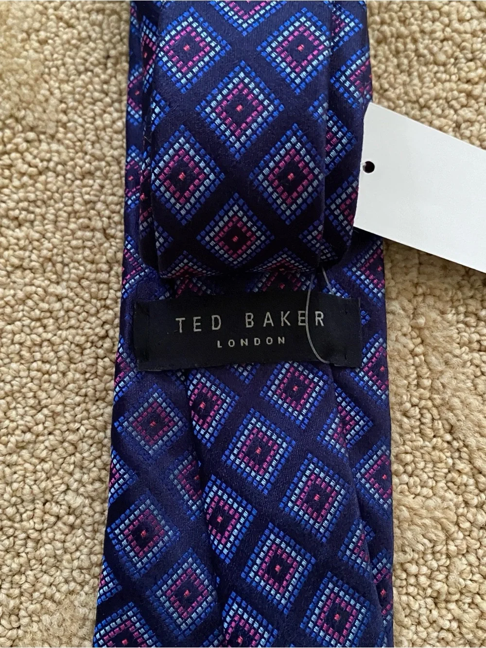 TED BAKER London Men's 100% Silk Tie Purple Blue Geometric NEW MSRP: $79.50